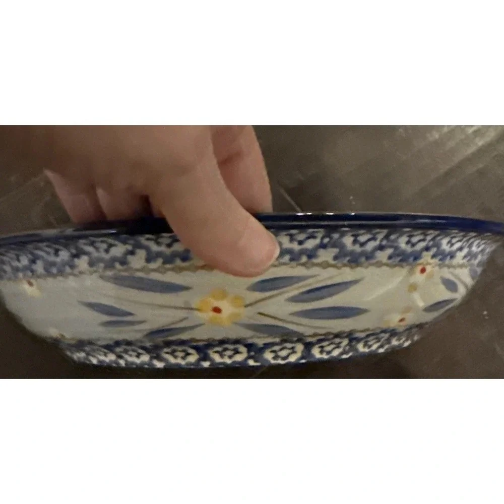 Temptations Old World Blue Floral 1.1 Quart Round‎ Pie Quiche Pan Handles
